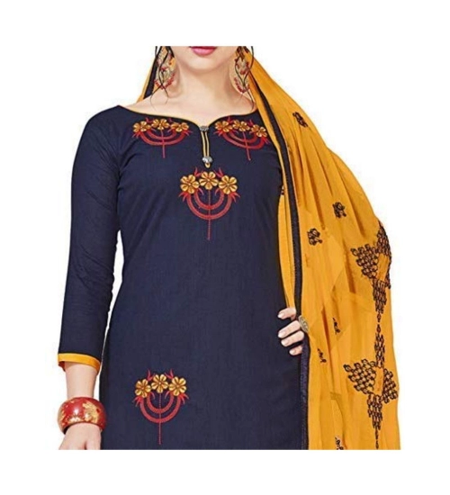Women's Slub Cotton Unstitched Salwar-Suit Material With Dupatta (Navy Blue, 2 Mtr)