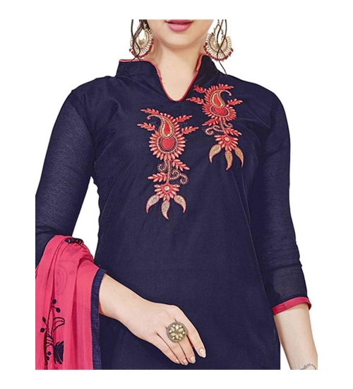 Women's Modal Silk Unstitched Salwar-Suit Material With Dupatta (Navy Blue, 2 Mtr)