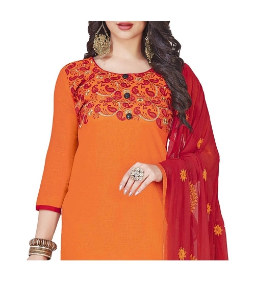 Women's Slub Cotton Unstitched Salwar-Suit Material With Dupatta (Orange, 2 Mtr)