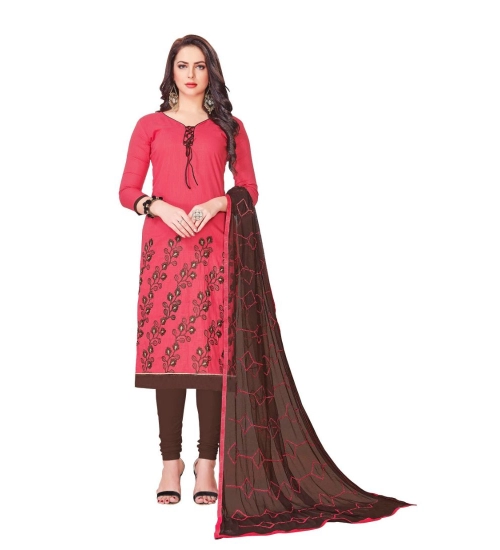 Women's Slub Cotton Unstitched Salwar-Suit Material With Dupatta (Light Red, 2 Mtr)