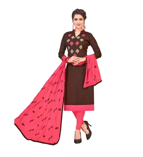 Women's Slub Cotton Unstitched Salwar-Suit Material With Dupatta (Brown, 2 Mtr)