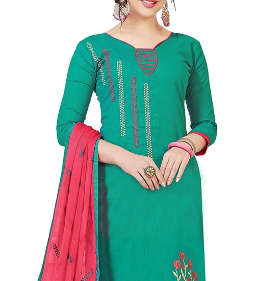 Women's Slub Cotton Unstitched Salwar-Suit Material With Dupatta (Turquoise, 2 Mtr)