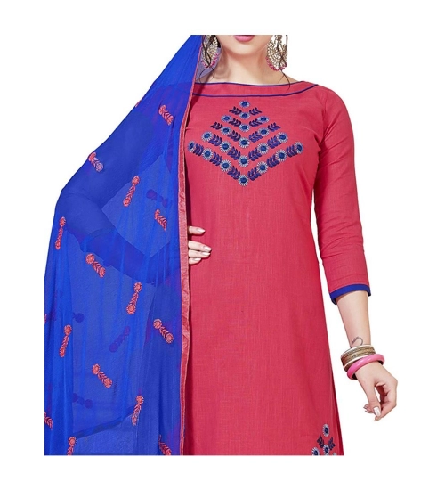 Women's Slub Cotton Unstitched Salwar-Suit Material With Dupatta (Pink, 2 Mtr)