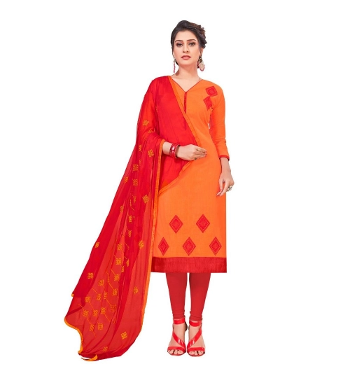 Women's Slub Cotton Unstitched Salwar-Suit Material With Dupatta (Orange, 2 Mtr)