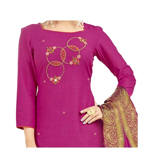 Women's South Slub Cotton Unstitched Salwar-Suit Material With Dupatta (Pink, 2 Mtr)