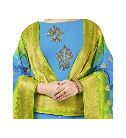 Women's South Slub Cotton Unstitched Salwar-Suit Material With Dupatta (Sky Blue, 2 Mtr)