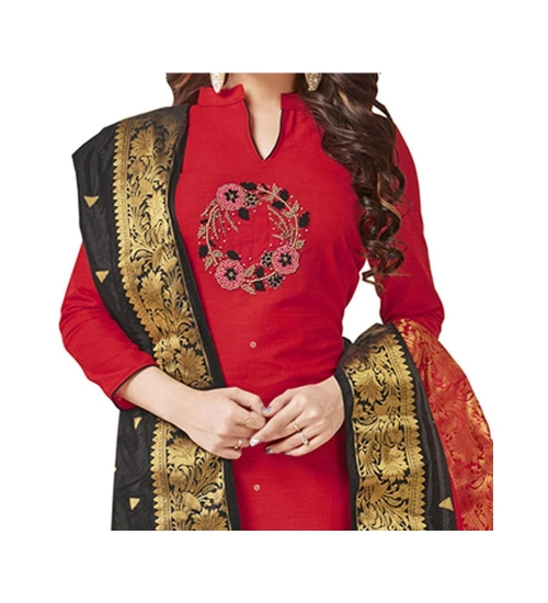 Women's South Slub Cotton Unstitched Salwar-Suit Material With Dupatta (Red, 2 Mtr)