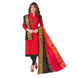 Women's South Slub Cotton Unstitched Salwar-Suit Material With Dupatta (Red, 2 Mtr)