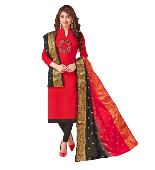 Women's South Slub Cotton Unstitched Salwar-Suit Material With Dupatta (Red, 2 Mtr)