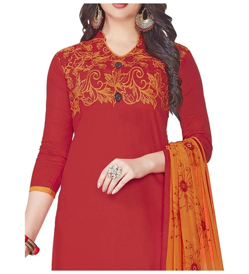 Women's Glaze Cotton Unstitched Salwar-Suit Material With Dupatta (Red, 2 Mtr)