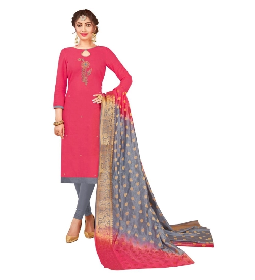 Women's South Slub Cotton Unstitched Salwar-Suit Material With Dupatta (Pink, 2 Mtr)