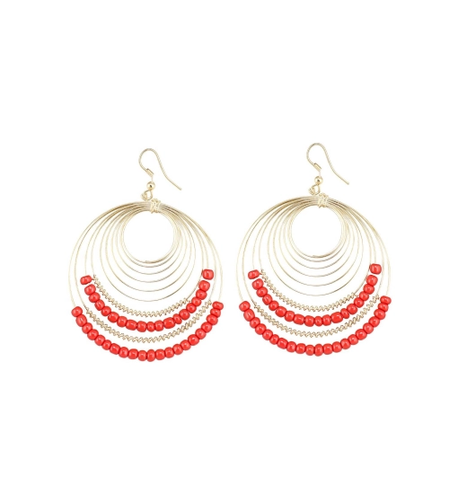 Women's Alloy Hook Dangler Hanging Beads Earrings-Gold