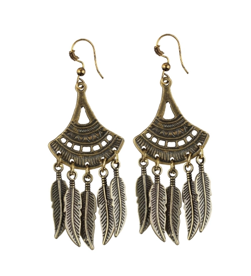 Women's Gold Plated Leaf Design Earrings-Gold
