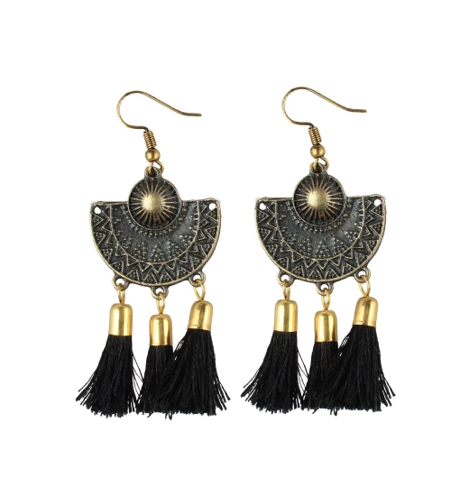 Women's Gold Plated Tassel Fashion Earrings-Black