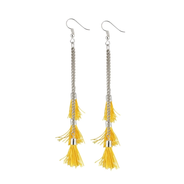 Dropship Women's Silver Plated Hook Dangler Hanging Tassel Fashion Earrings-Silver