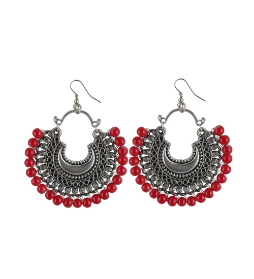 Women's Silver Plated Hook Dangler Hanging Beads Earrings-Silver