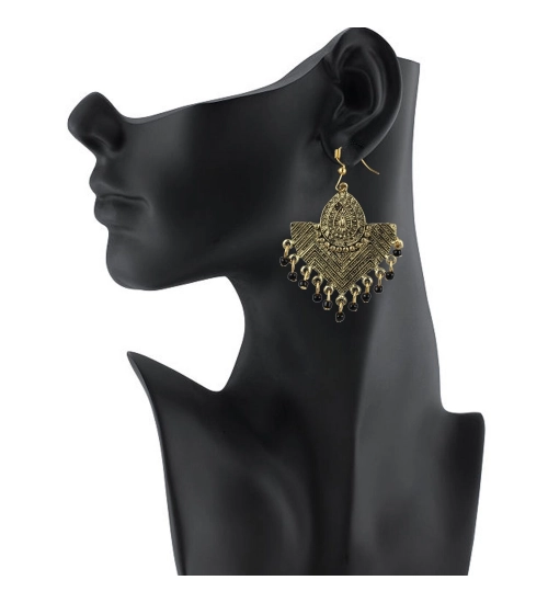 Women's Gold Plated, Beads Hook Dangler Hanging Tassel Earrings-Gold Women's Gold Plated, Beads Hook Dangler Hanging Tassel Earrings-Gold