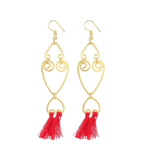 Women's Oxidized Silver plated Hook Dangler Hanging Tassel Earrings-Gold
