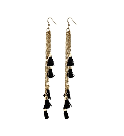 Women's Alloy, Beads Hook Dangler Hanging Tassel Earrings-Black