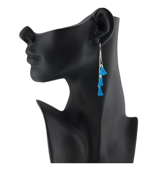 Women's Tassels Beads Hook Dangler Hanging Hanging Earrings-Blue Women's Tassels Beads Hook Dangler Hanging Hanging Earrings-Blue