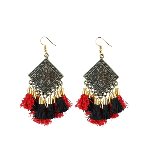 Women's Alloy Hook Dangler Hanging Tassel Earrings-Multicolour