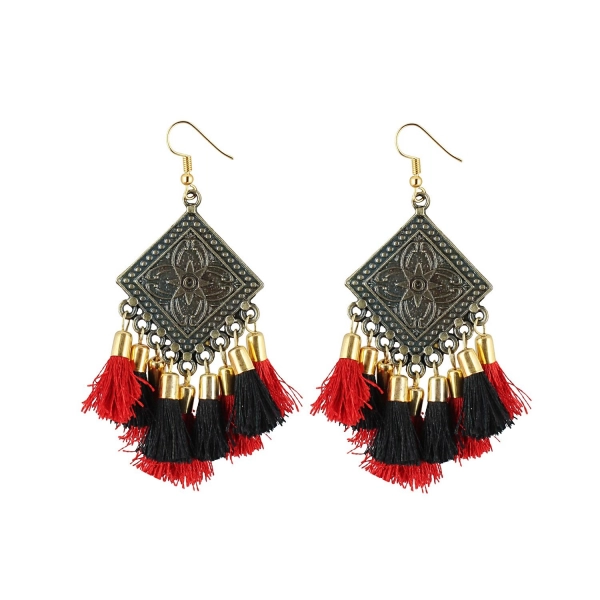Dropship Women's Alloy Hook Dangler Hanging Tassel Earrings-Multicolour