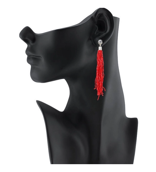 Women's Alloy, Beads Hook Dangler Hanging Earrings-Red