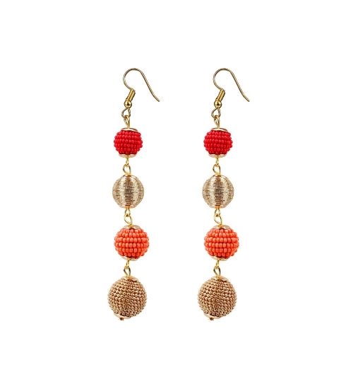 Women's Gold Plated Hook Dangler Hanging Tassel Earrings-Golden,Red