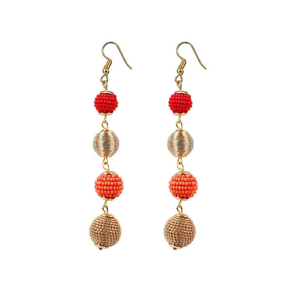 Dropship Women's Gold Plated Hook Dangler Hanging Tassel Earrings-Golden,Red