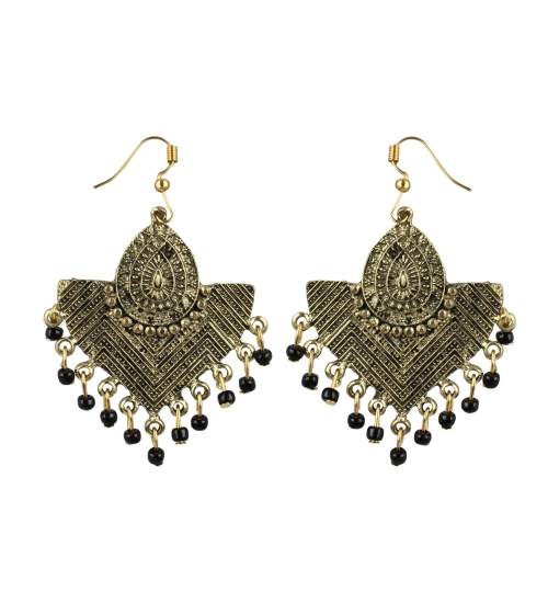 Women's Gold Plated, Beads Hook Dangler Hanging Tassel Earrings-Gold