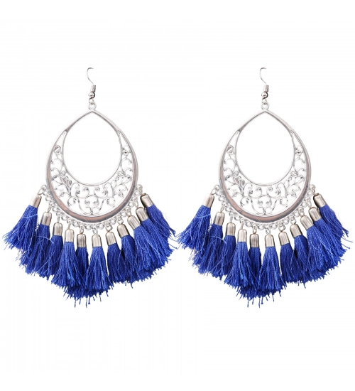 Women's Silver Plated Hook Dangler Hanging Tassels Earring-Silver
