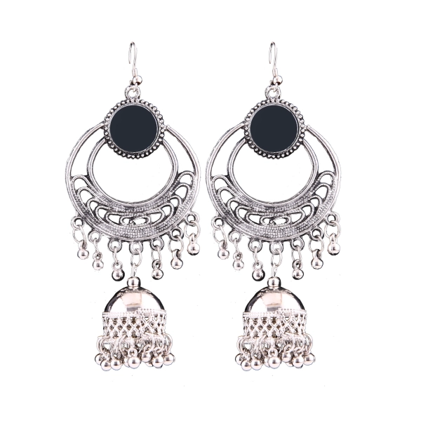 Dropship Women's Silver Oxidized Hook Dangler Hanging Afgani Tribal Fancy Earrings-Silver