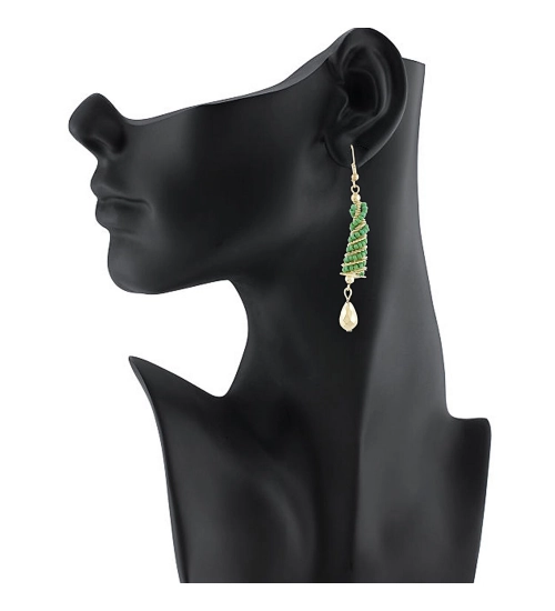 Women's Alloy Hook Dangler Hanging Earrings-Green