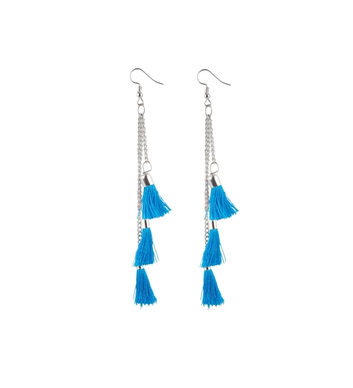 Women's Tassels Beads Hook Dangler Hanging Hanging Earrings-Blue