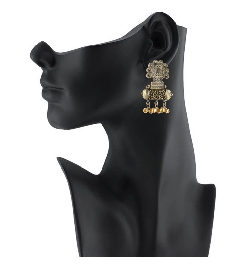 Women's Gold Plated Hook Dangler Hanging Afgani Earrings-Gold