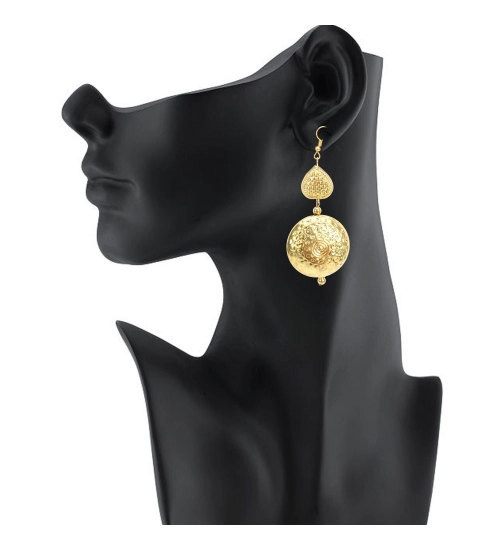 Women's Gold Plated Hook Dangler Hanging Earrings-Golden Women's Gold Plated Hook Dangler Hanging Earrings-Golden