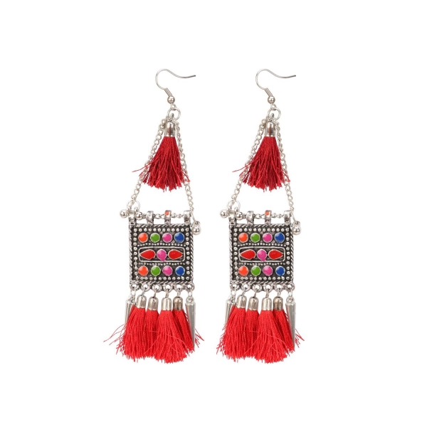 Dropship Women's Oxidize Gold plated Hook Dangler Hanging Tassels Earring-Multicolour