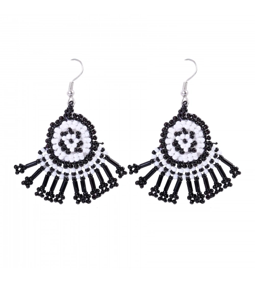 Women's Alloy, Thread Hook Dangler Hanging Earrings-Black