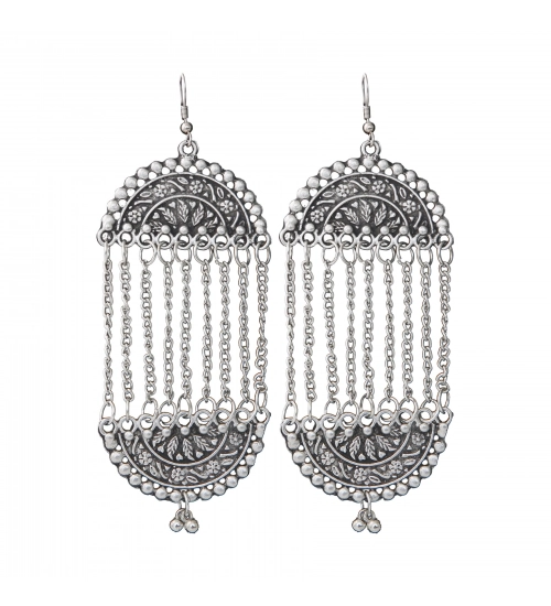 Women's Silver Plated Hook Dangler Hanging Earrings-Silver