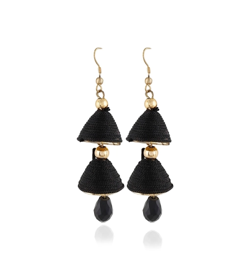 Women's Alloy, Beads Hook Dangler Hanging Earrings-Black