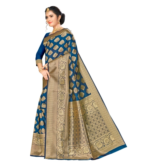 Women's Banarasi silk Saree with Blouse (Navy blue, 5-6mtr)