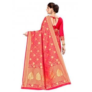 Generic Women's Banarasi silk Saree with Blouse (Red, 5-6mtr)