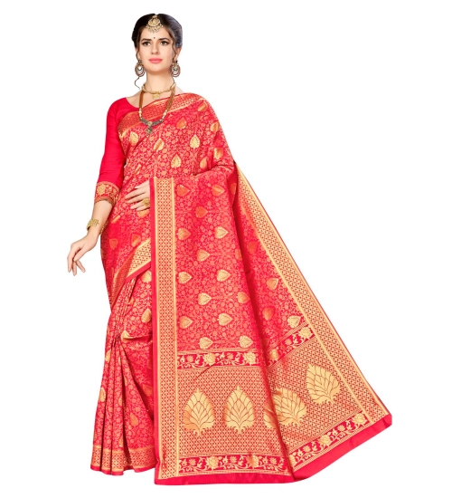 Women's Banarasi silk Saree with Blouse (Red, 5-6mtr)