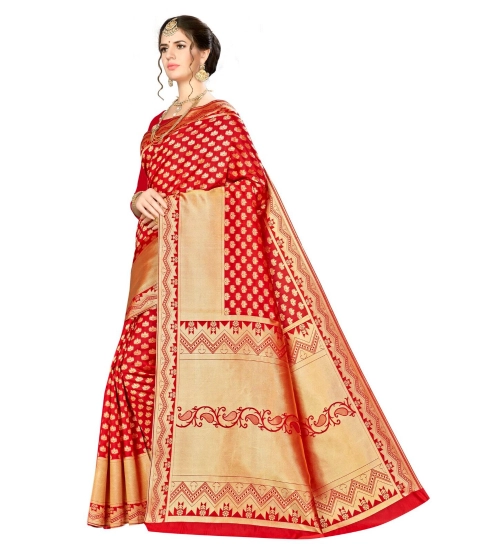 Women's Banarasi silk Saree with Blouse (Red, 5-6mtr)