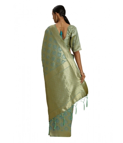 Women's Banarasi silk Saree with Blouse (Sky blue, 5-6mtr)