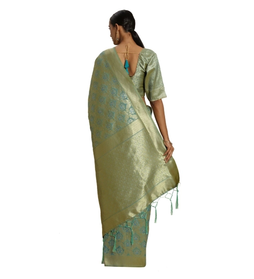 Women's Banarasi silk Saree with Blouse (Sky blue, 5-6mtr)