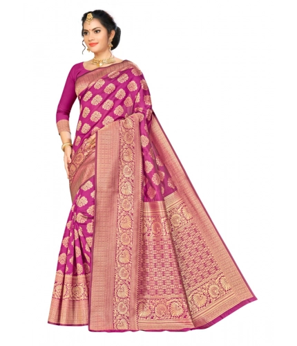 Women's Banarasi silk Saree with Blouse (Wine, 5-6mtr)
