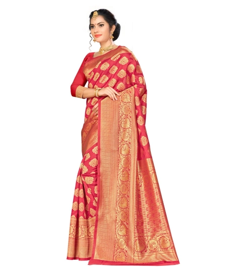 Women's Banarasi silk Saree with Blouse (Red, 5-6mtr)