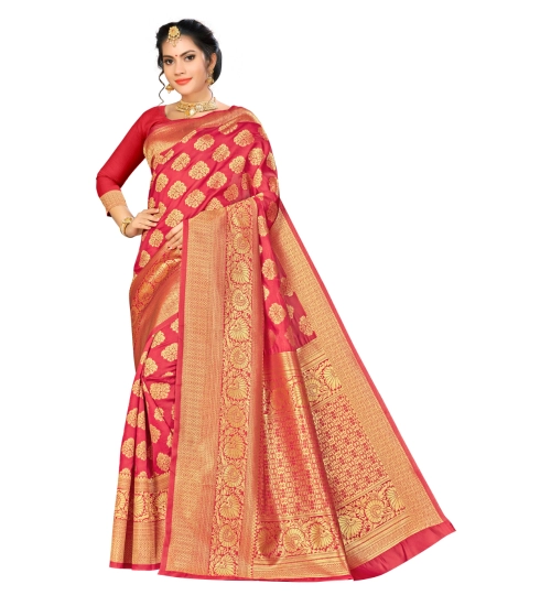 Women's Banarasi silk Saree with Blouse (Red, 5-6mtr)