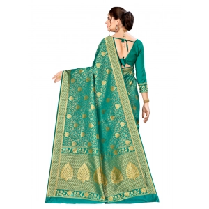 Generic Women's Banarasi silk Saree with Blouse (Green, 5-6mtr)